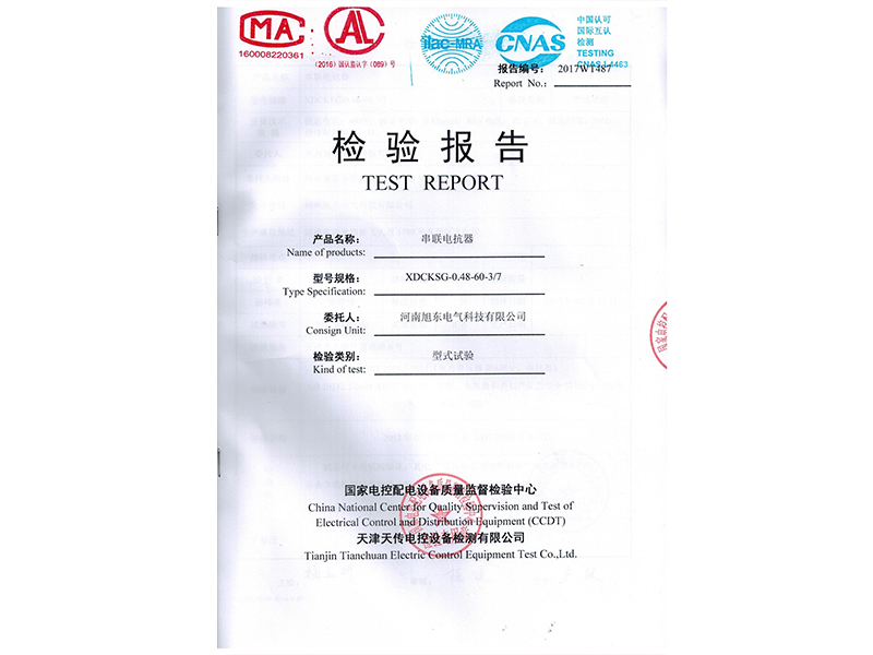 XDCKSG串聯(lián)電抗器檢驗報告